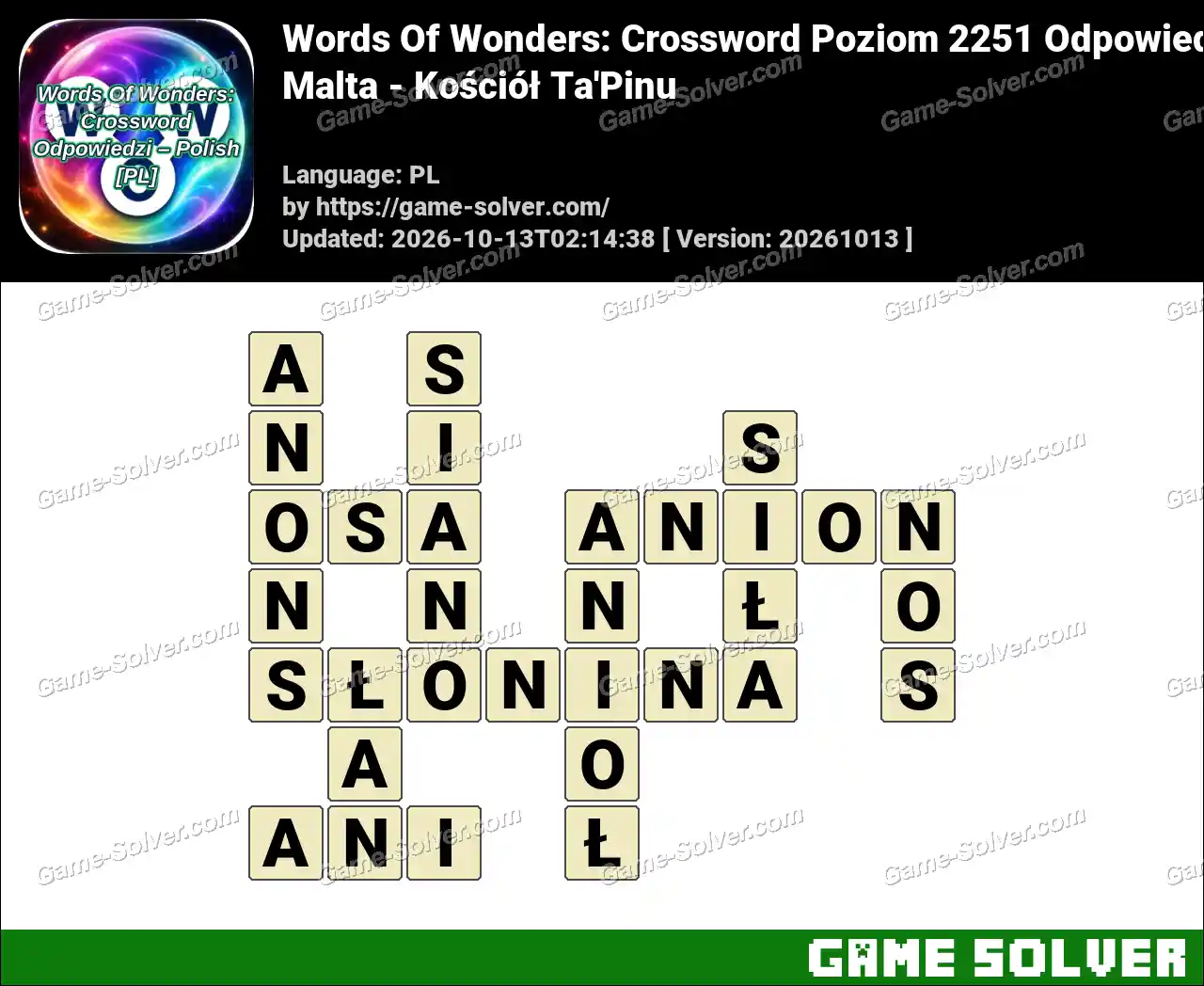 Words Of Wonders: Crossword Poziom 2251 Odpowiedzi – Malta – Kościół Ta’Pinu